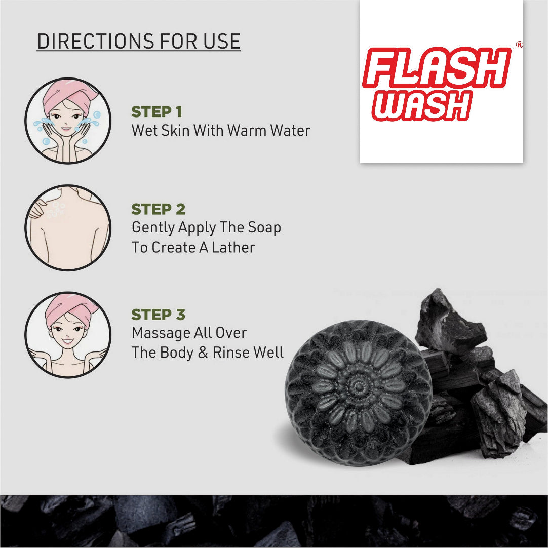 Flash Wash soap bar with usage instructions on a white background