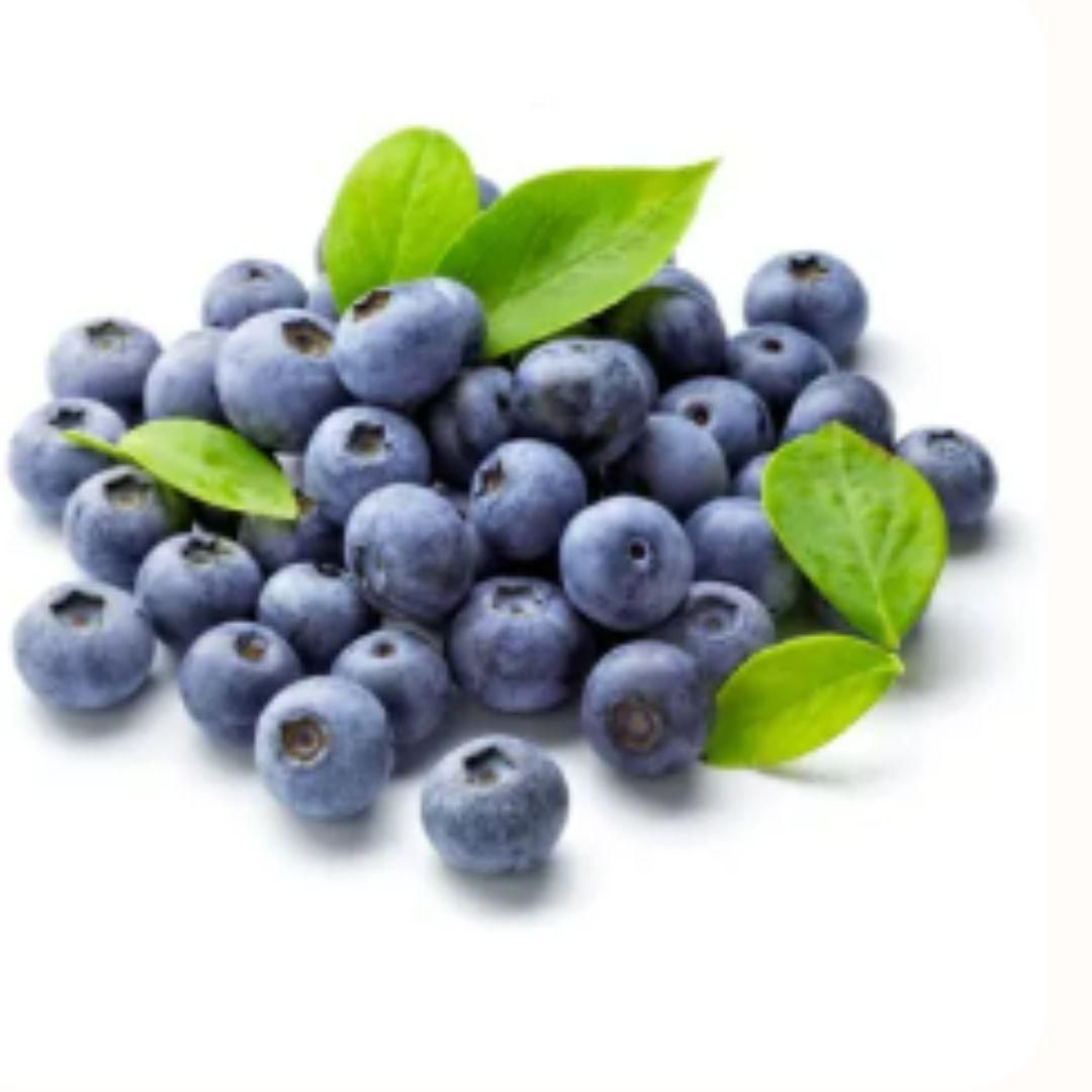 Blueberries with green leaves on a white background
