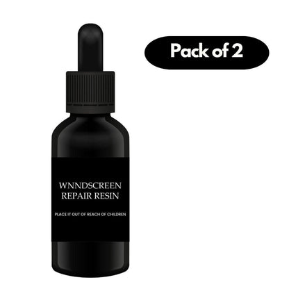 Black bottle of windscreen repair resin with dropper labeled 'Pack of 2' on a white background