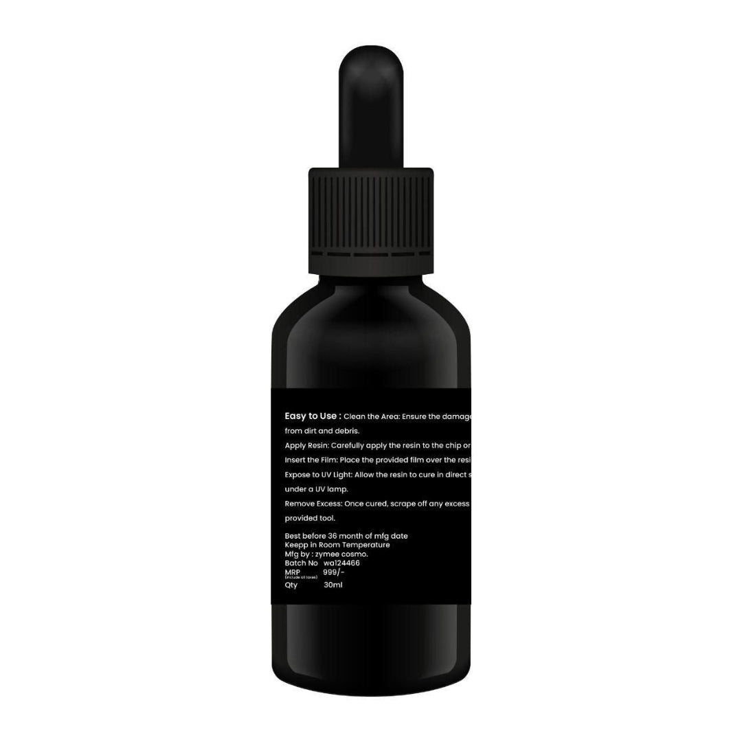 Black dropper bottle with label on a white background