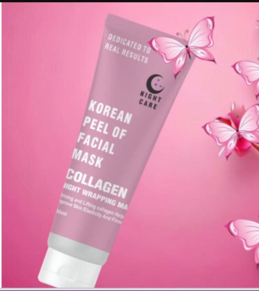 Korean peel-off facial mask packaging with butterflies on a pink background