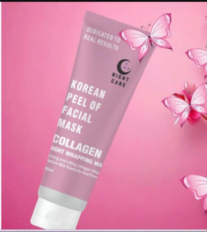 Korean peel-off facial mask packaging with butterflies on a pink background