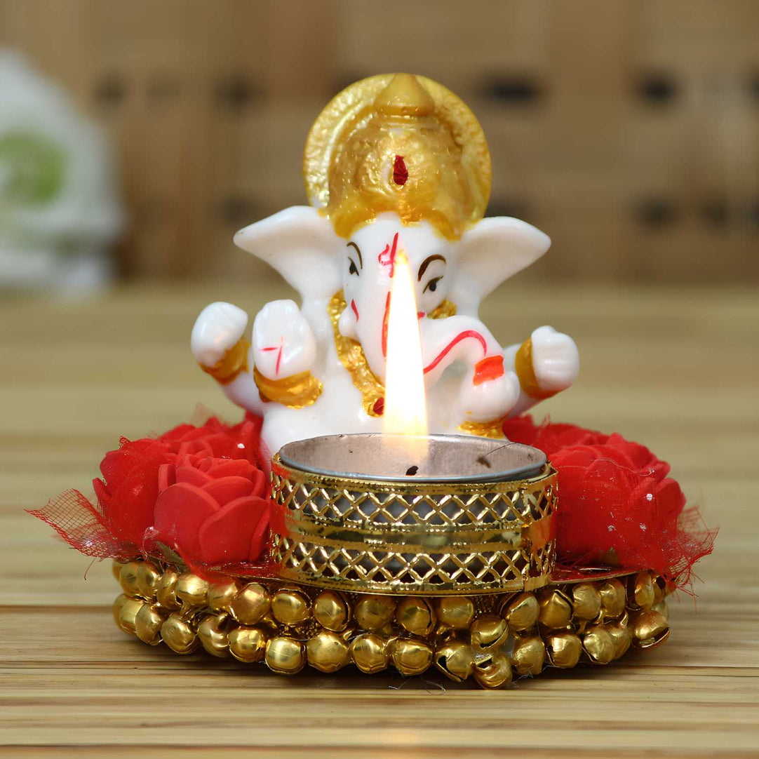 eCraftIndia Lord Ganesha Idol on Decorative Plate with Tea Light Holder .