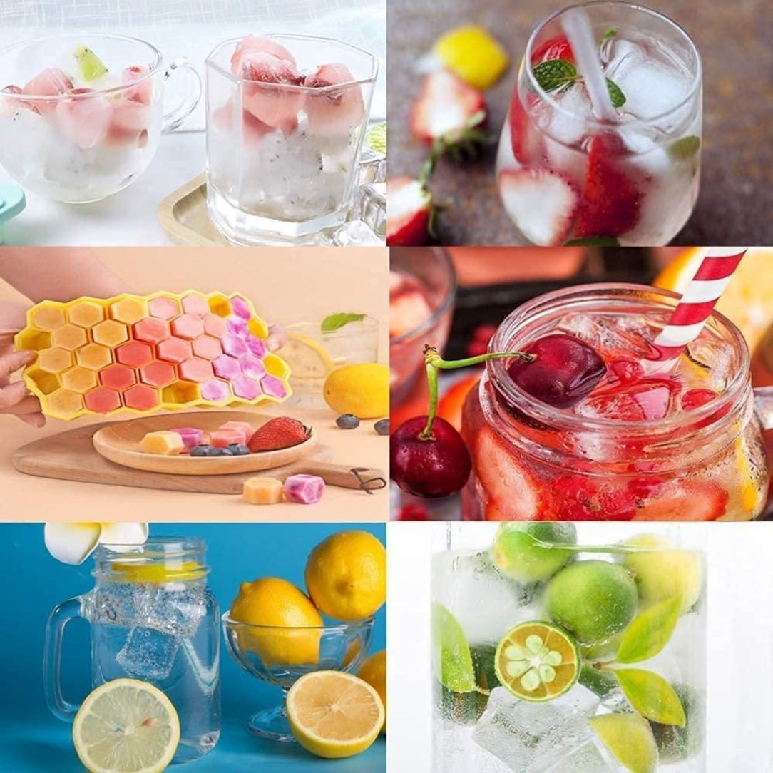 Collage of various summer-themed images including ice cubes, lemonade, and fruit.