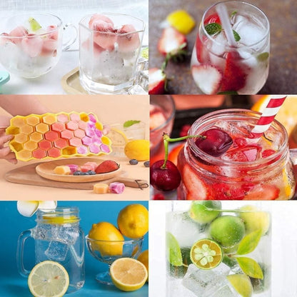 Collage of various summer-themed images including ice cubes, lemonade, and fruit.