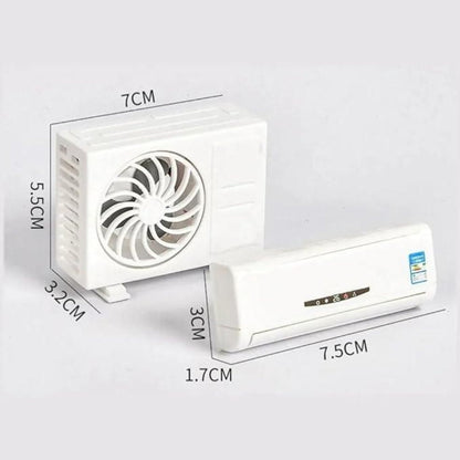 White air conditioner unit with dimensions labeled on a light gray background