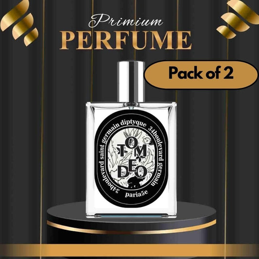 A promotional image featuring a bottle of Tom Deo 34 Boulevard German Perfume with the text 'Premium Perfume' and 'Pack of 2' highlighted.