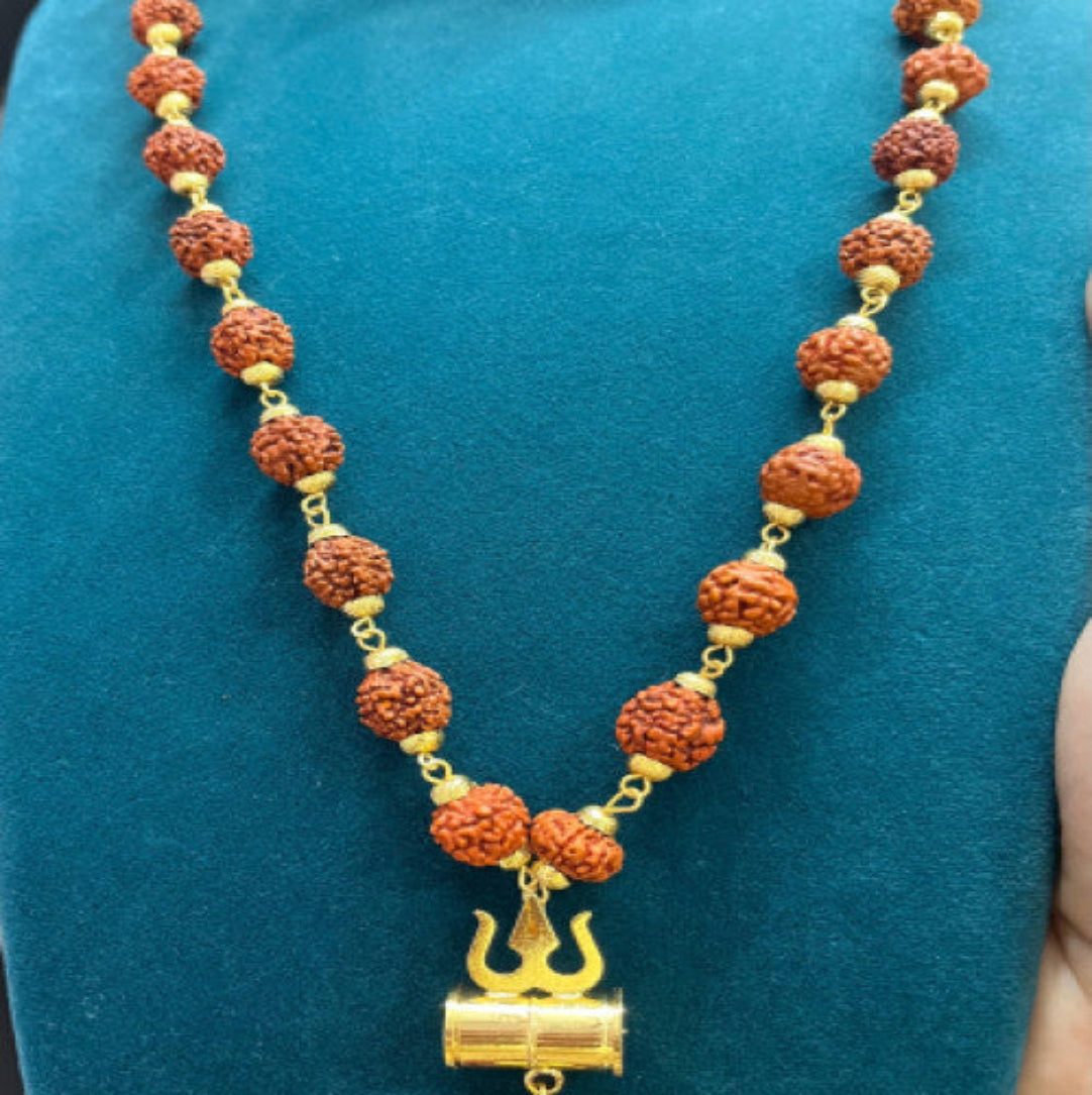 Gold Plated Mahadev Trishul Rudraksha Mala + Mysterious🎁Gift .