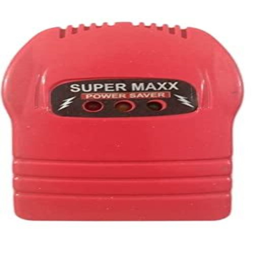 A red Power Saver with Line Tester device, primarily for domestic electrical energy saving purposes.