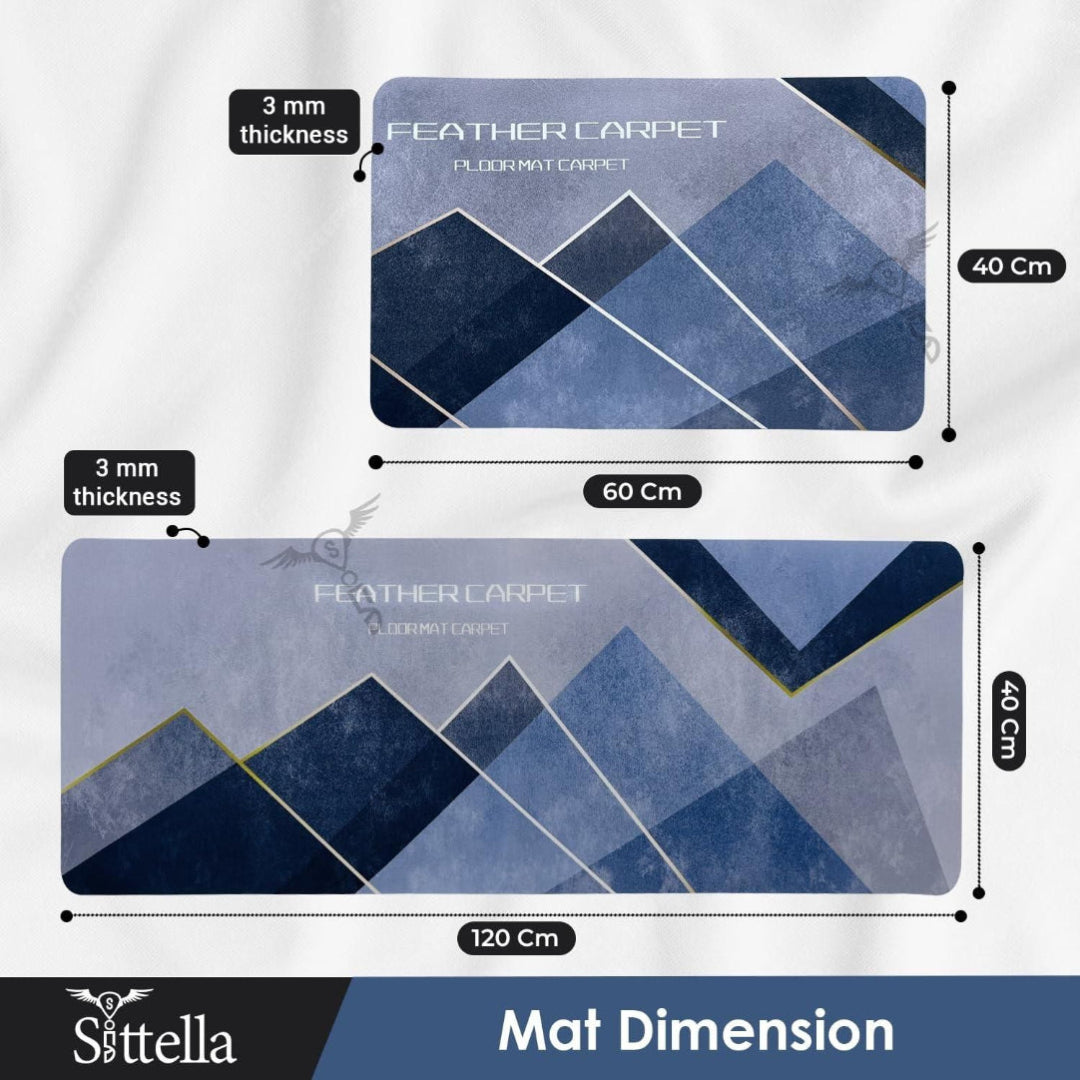 Measurement chart of a feather carpet with dimensions and thickness details, branded as Sittella.