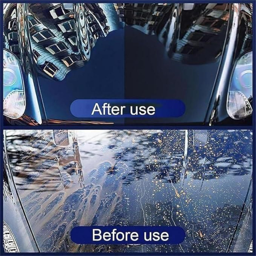 Comparison of car windshield before and after use with 'Before use' and 'After use' labels.