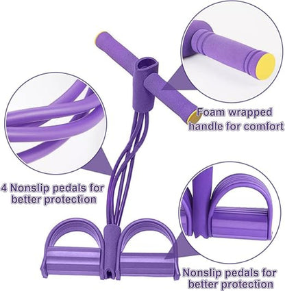 Purple exercise tool with foam wrapped handle and nonslip pedals on a white background