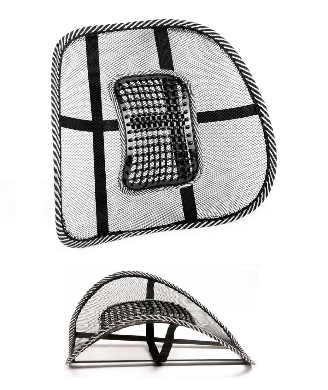 Black and white mesh backrest on a white background