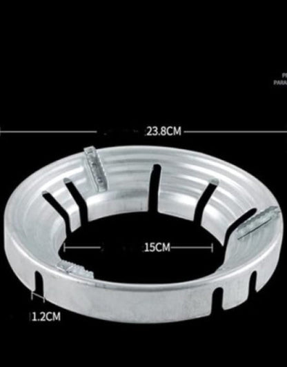 Silver metal ring with measurements on a black background