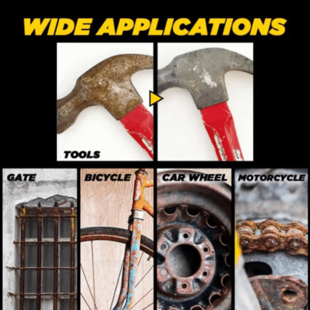 Collage of tools and rusty objects with 'Wide Applications' text above.