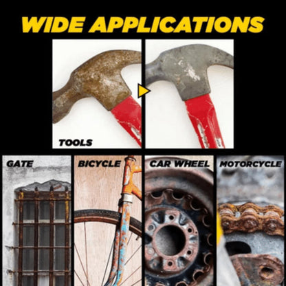 Collage of tools and rusty objects with 'Wide Applications' text above.