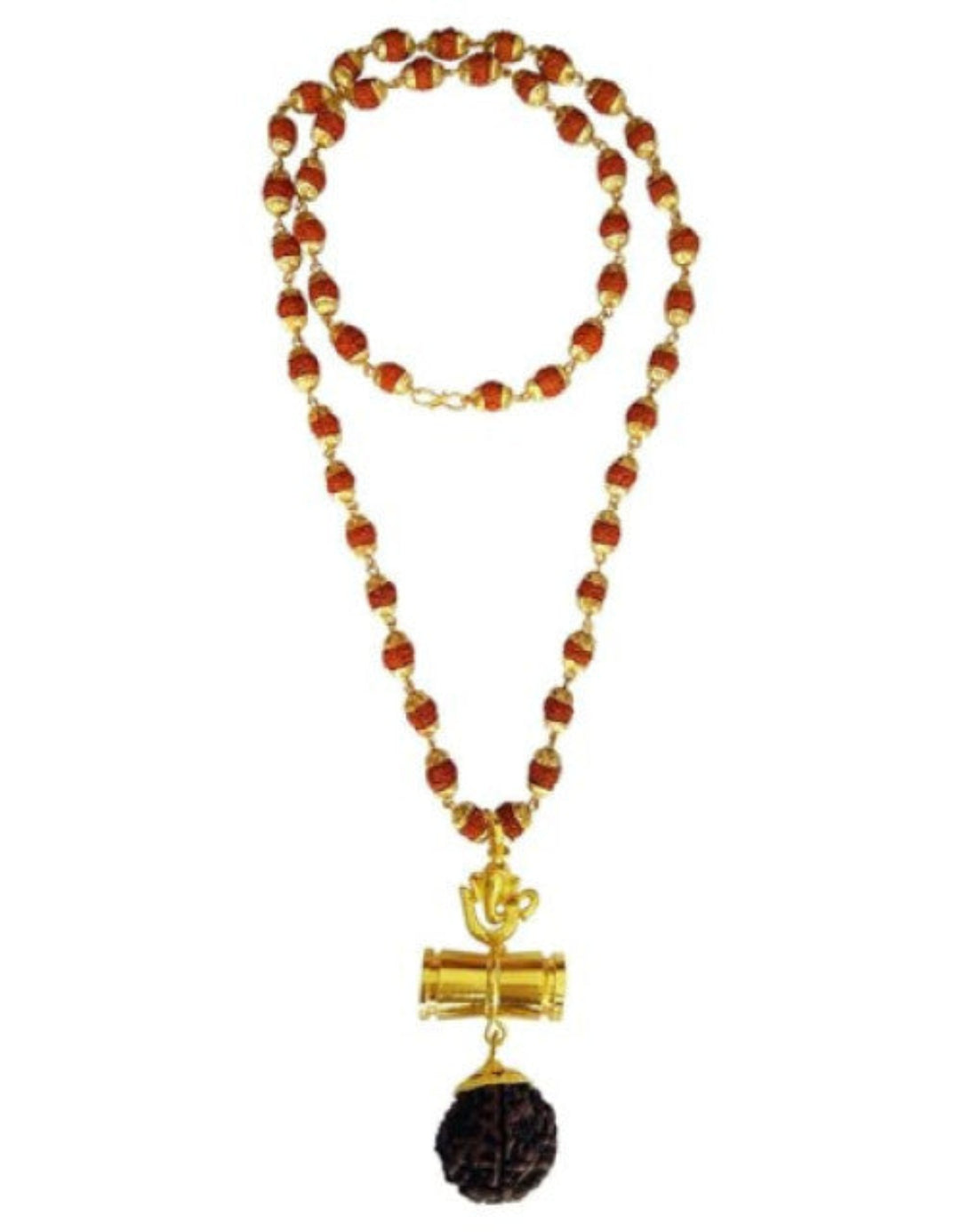 Necklace with beads and a pendant on a white background