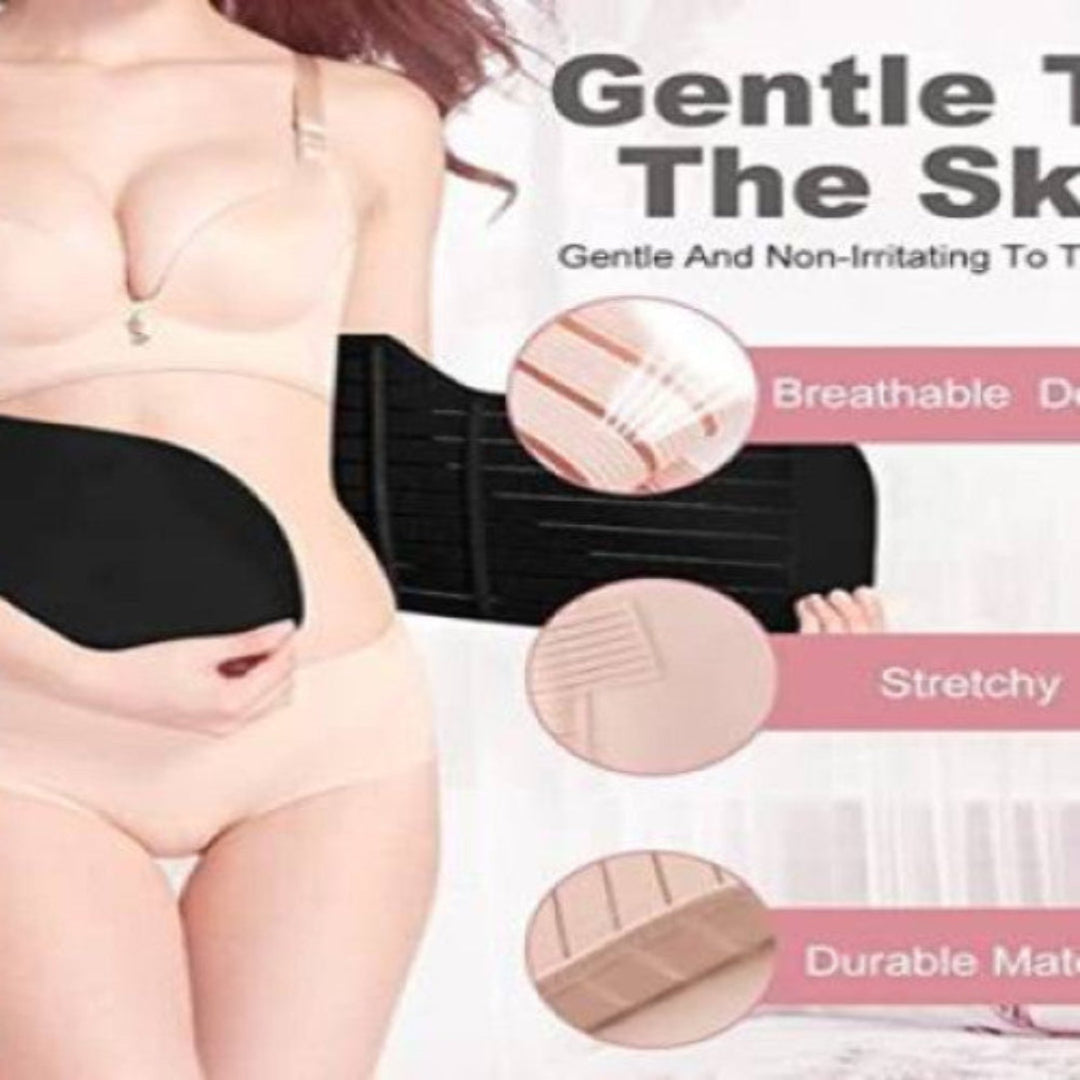 Black waist trainer with text on a white background