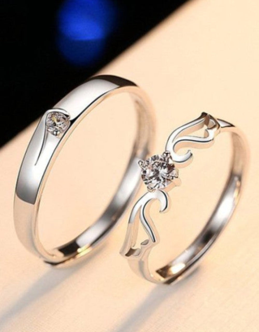 Set Of 2 Silver-Plated -Studded Adjustable Finger Rings