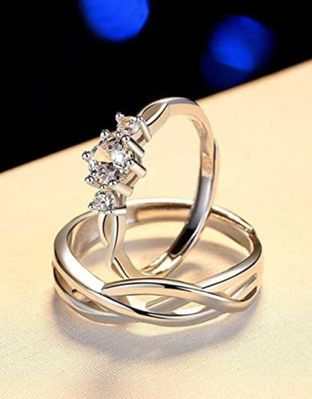 silver stylish king Queen design Copper Silver Plated Ring Set