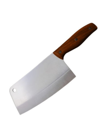 White cleaver with a wooden handle on a white background