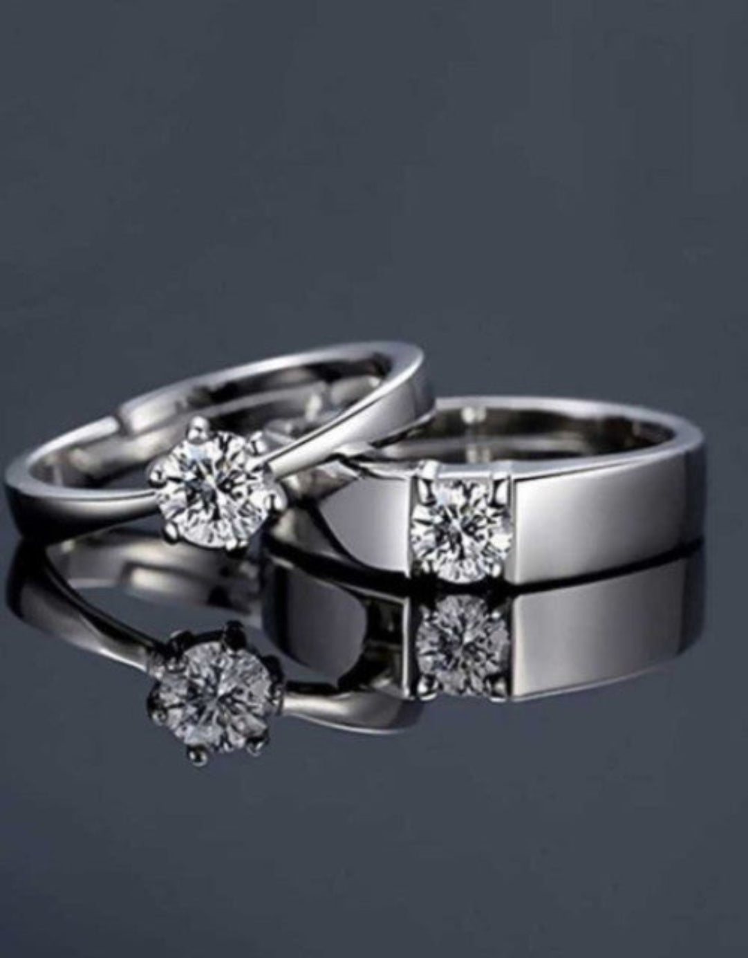 Stainless Steel Zircon Sterling Silver Plated Ring Set .