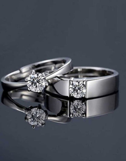 Stainless Steel Zircon Sterling Silver Plated Ring Set .