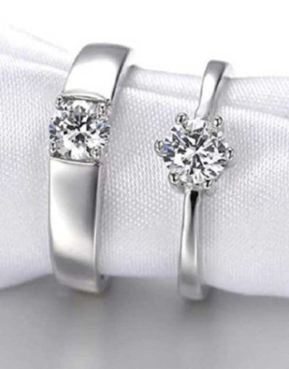 Stainless Steel Zircon Sterling Silver Plated Ring Set .