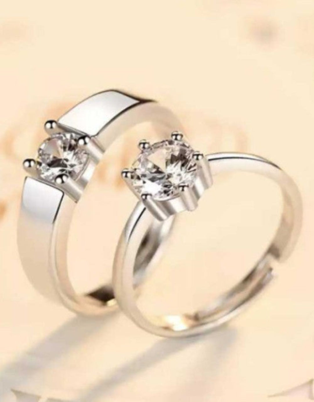 Stainless Steel Zircon Sterling Silver Plated Ring Set .