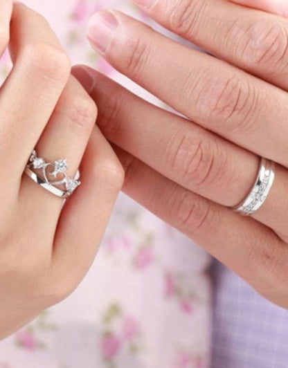 Sterling Silver Swarovski Elements Adjustable Couple Rings .