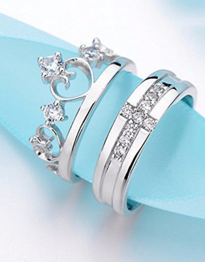 Sterling Silver Swarovski Elements Adjustable Couple Rings .