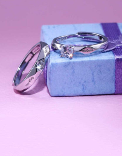 Uniqon Silver Color Stainless Steel Crystal Nug Diamond Stone Romantic Couple Finger Rings