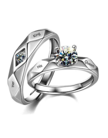 Uniqon Silver Color Stainless Steel Crystal Nug Diamond Stone Romantic Couple Finger Rings