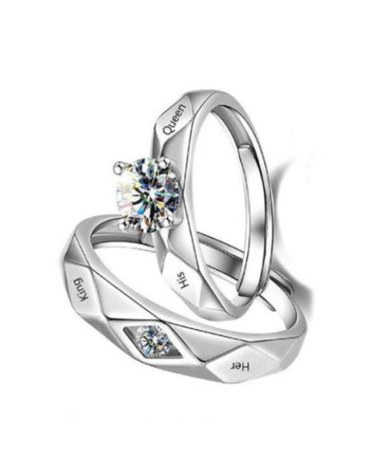 Uniqon Silver Color Stainless Steel Crystal Nug Diamond Stone Romantic Couple Finger Rings