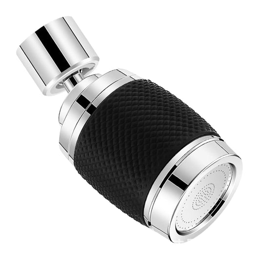 Chrome and black shower head on a white background